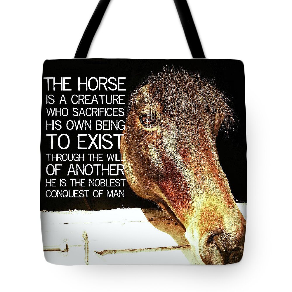 Another Tote Bag featuring the photograph NOBLE MORGAN STALLION quote by Dressage Design