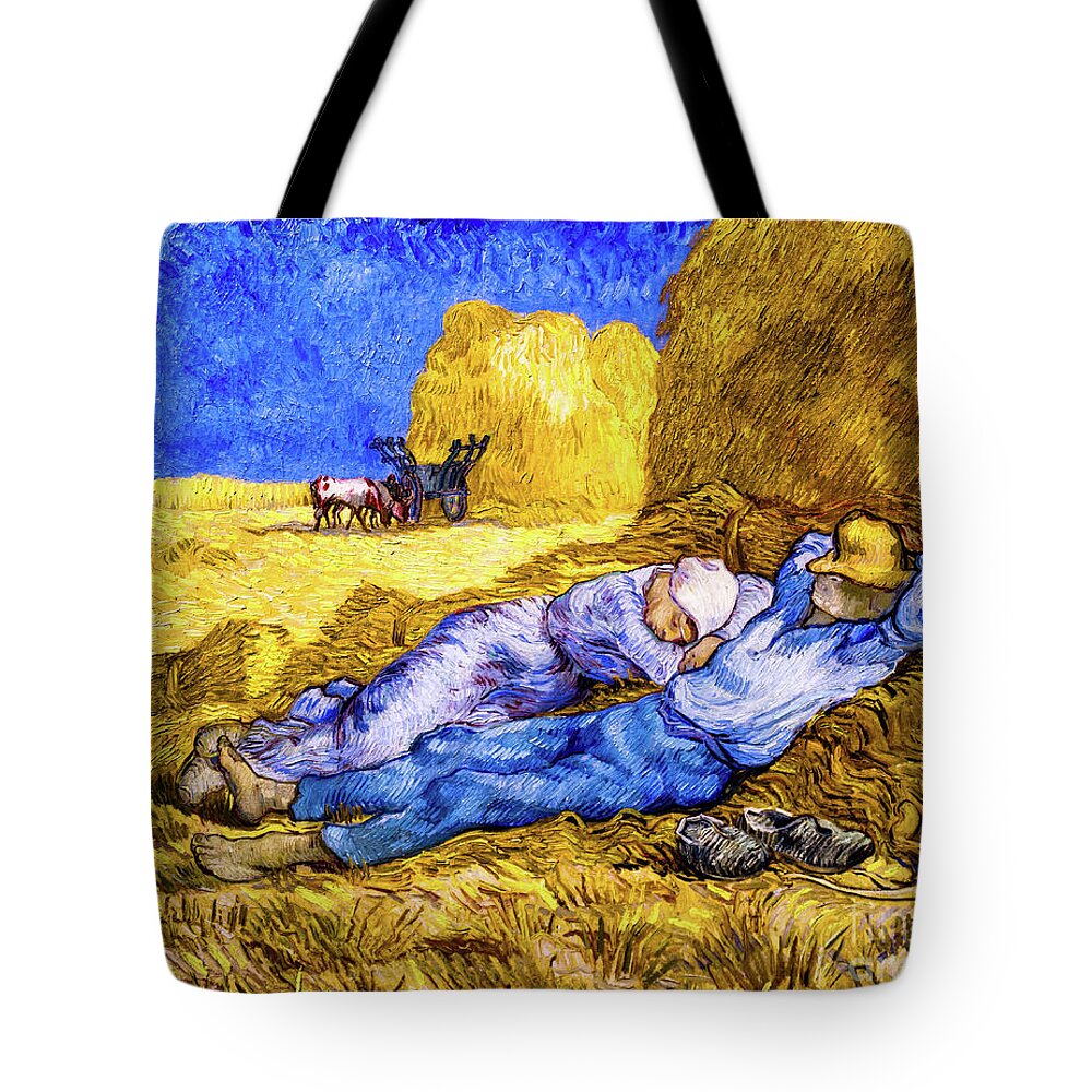 Noon Rest From Work Tote Bag featuring the painting Noon - Rest from Work by Van Gogh by Vincent Van Gogh