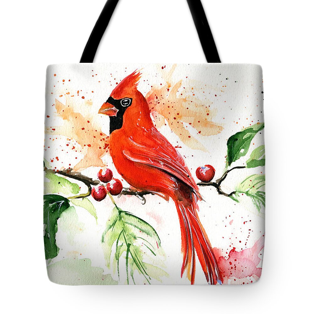 Northern Cardinal Tote Bag featuring the painting Northern Cardinal by Dora Hathazi Mendes