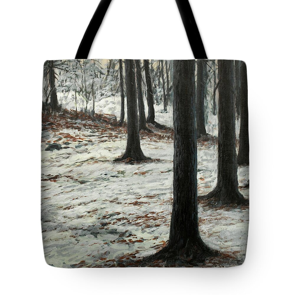 Hans Saele Tote Bag featuring the painting Norway Spruce in Winter by Hans Egil Saele