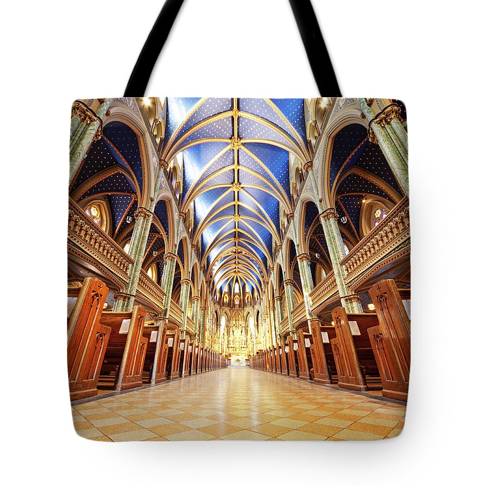 Arch Tote Bag featuring the photograph Notre Dame Cathedral Ottawa by Bertlmann