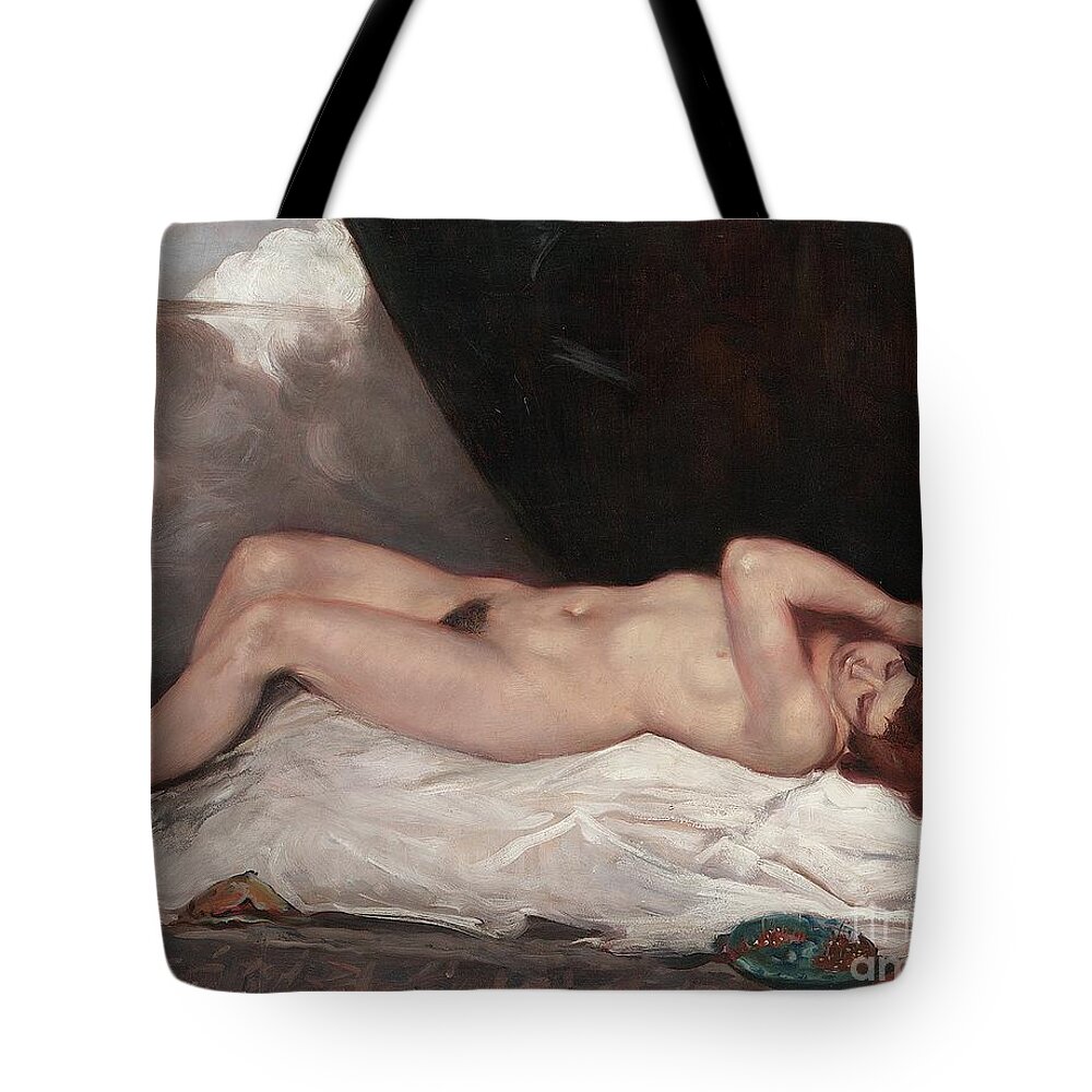 Erotic Tote Bag featuring the painting Nude With A Cup Of Cherries, 1933 by Emile Bernard