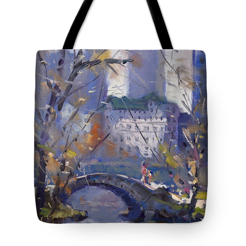 Ny City Tote Bag featuring the painting NY City Central Park by Ylli Haruni