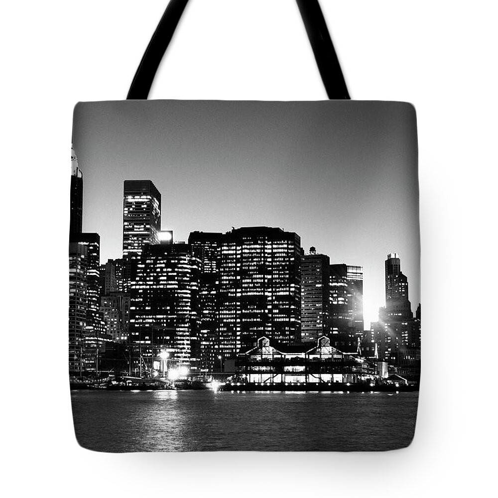 Lower Manhattan Tote Bag featuring the photograph Nyc Skyline At Sunset by Lisa-blue