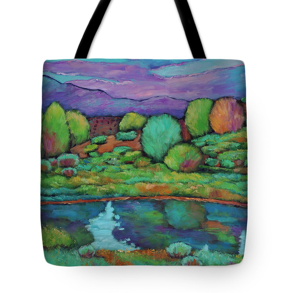 New Mexico Tote Bag featuring the painting Oasis by Johnathan Harris
