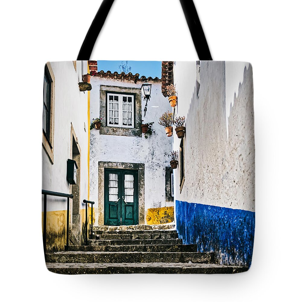 Obidos Tote Bag featuring the photograph Obidos Alley Steps - Portugal by Stuart Litoff