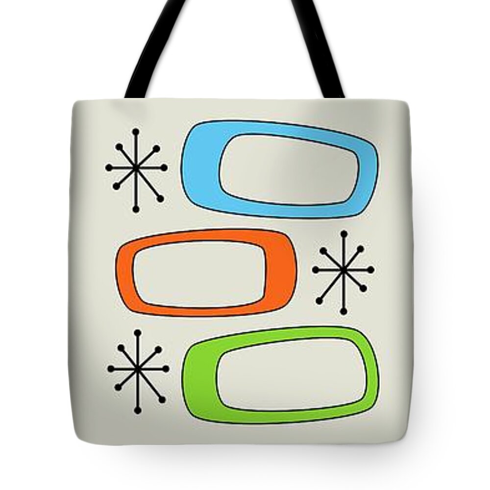 Mid Century Modern Tote Bag featuring the digital art Oblongs Blue Orange Green by Donna Mibus