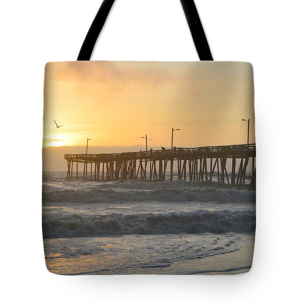 Nags Head Fishing Pier Tote Bag featuring the photograph OBX Sunrisee NH Pier by Barbara Ann Bell