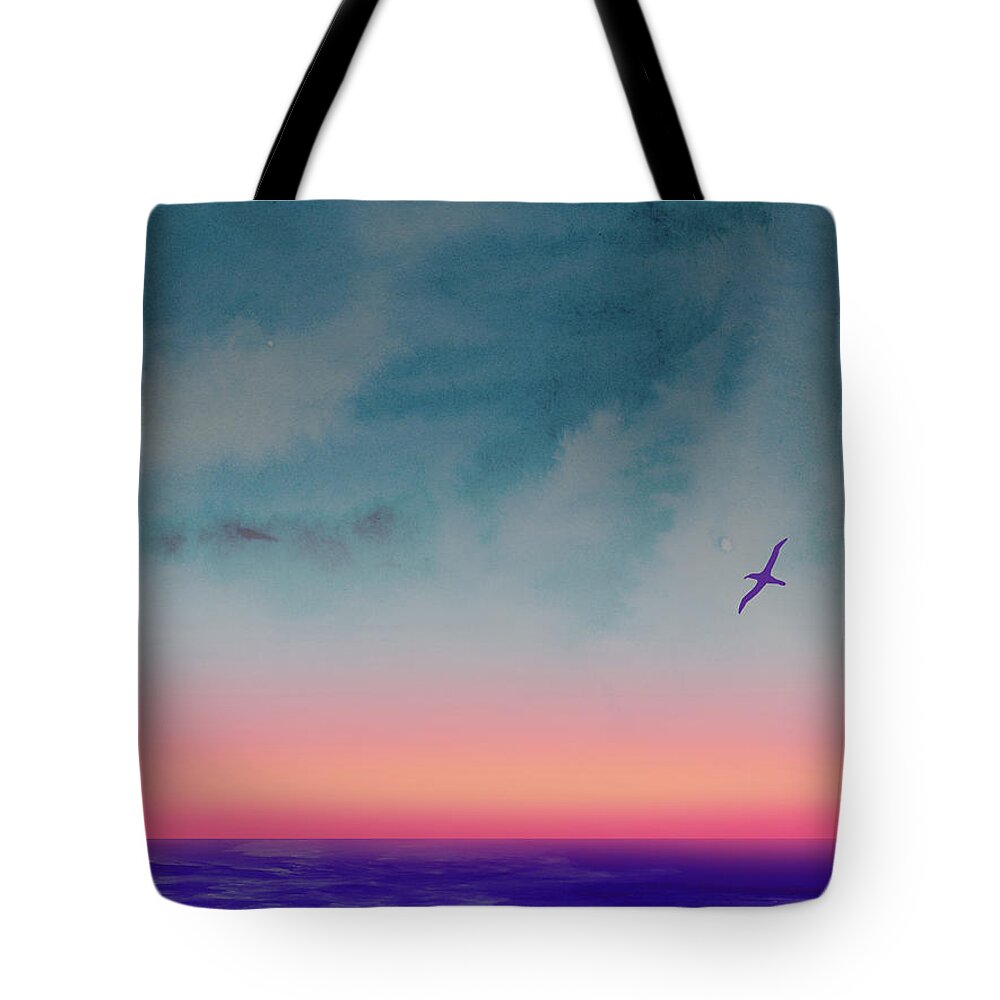 Landscape Tote Bag featuring the painting Ocean Sunset Watercolor I by Naxart Studio