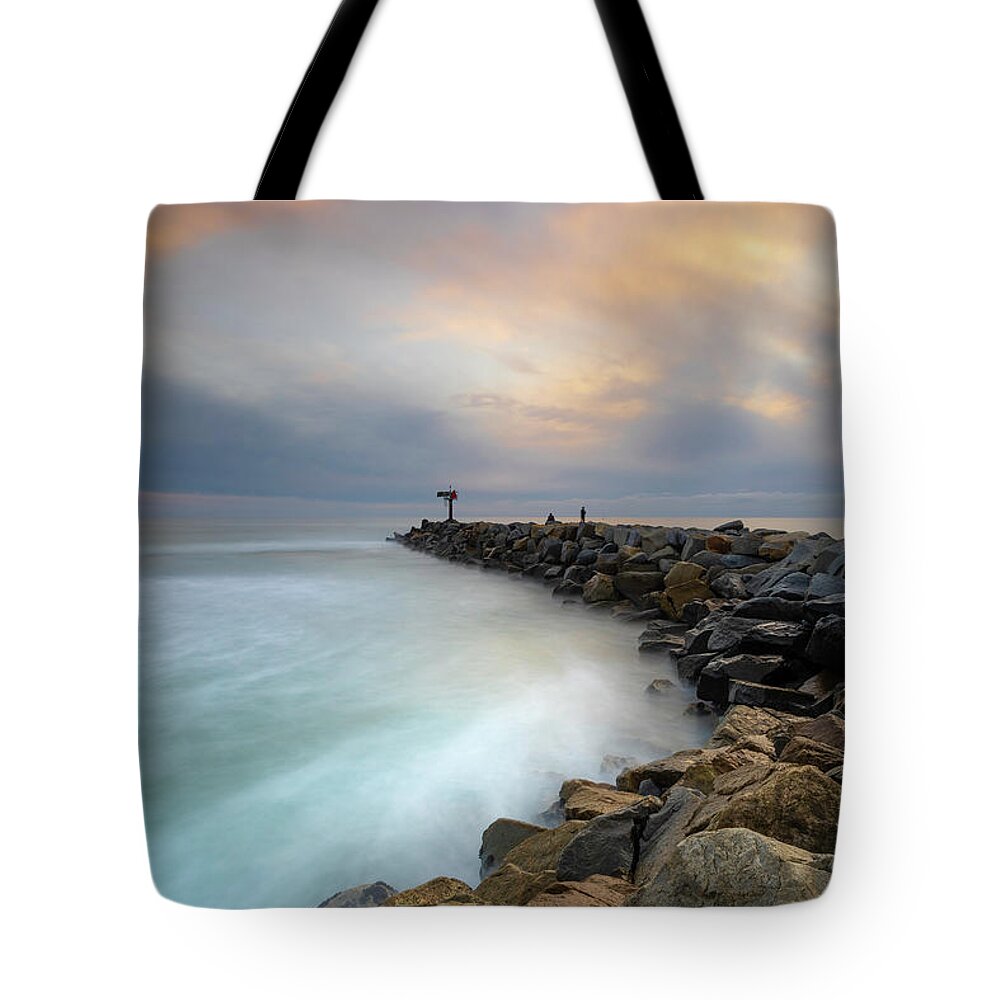 Clouds Tote Bag featuring the photograph Oceanside Harbor Jetty by Larry Marshall