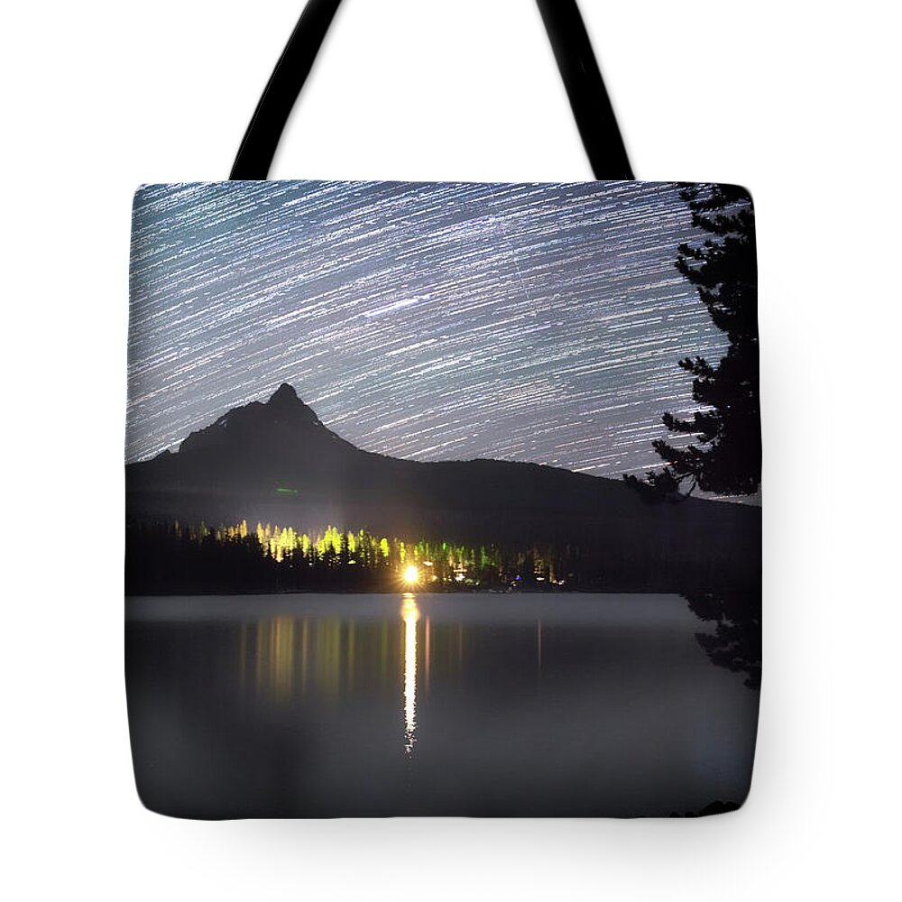 Night Tote Bag featuring the photograph Olallie Star Trails by Cat Connor