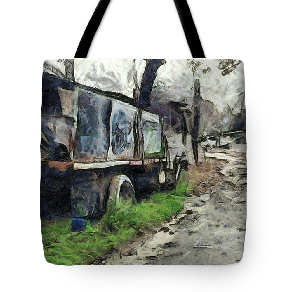 Truck Tote Bag featuring the digital art Old, Abandoned Truck by Bernie Sirelson