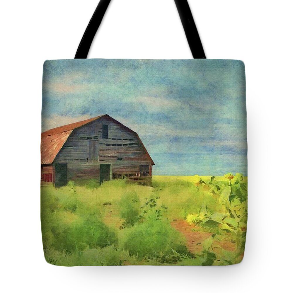 Oklahoma Tote Bag featuring the painting Old Barn Amongst the Weeds by Jeffrey Kolker
