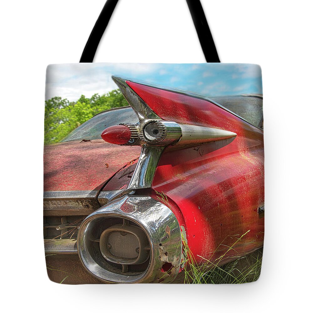 Old Car Tote Bag featuring the photograph Old Caddie by Minnie Gallman