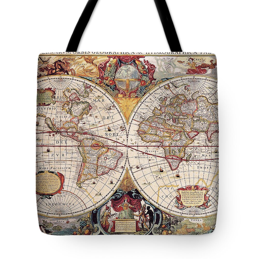 Classical Maps Tote Bag featuring the painting Old Cartographic Map by Rolando Burbon
