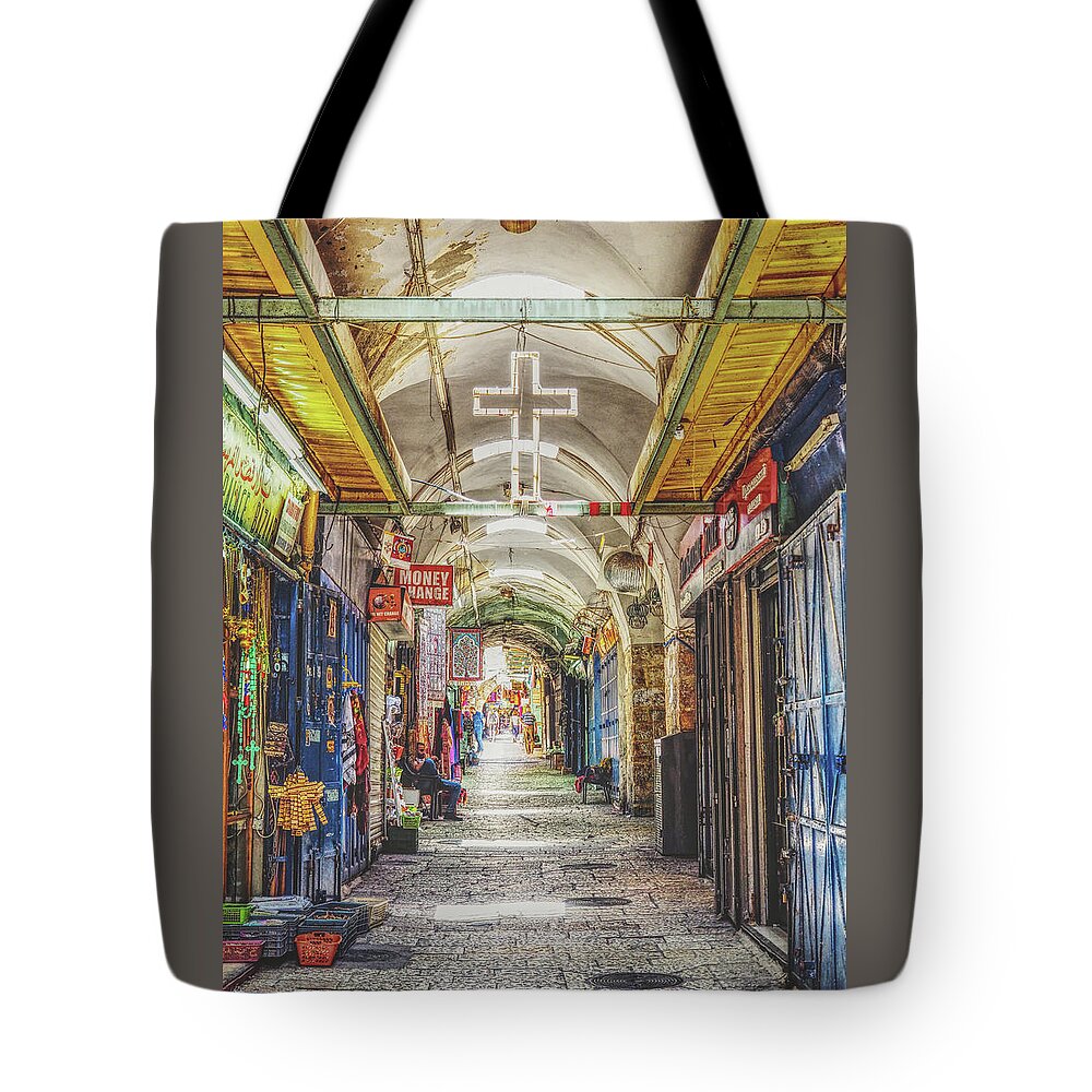 Jerusalem Tote Bag featuring the photograph Old City Souq by Bearj B Photo Art