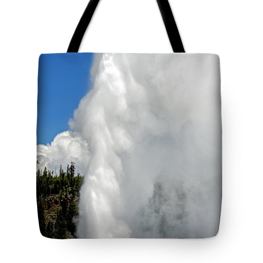 Nature Tote Bag featuring the photograph Old Faithful with Steam and Vapor by Lincoln Rogers