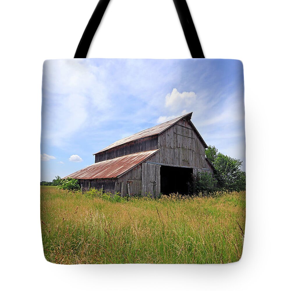Barn Tote Bag featuring the photograph Old Post Barn by Paula Guttilla