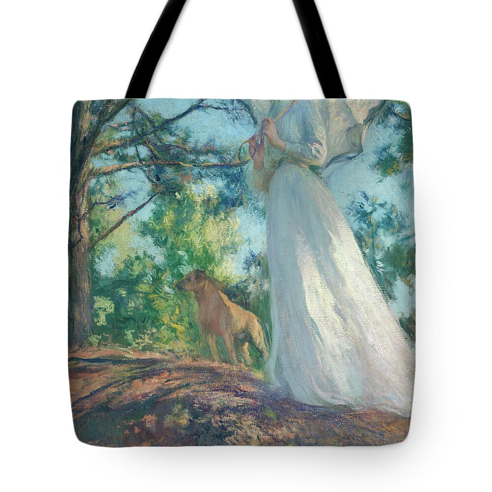 Edmund Charles Tarbell Tote Bag featuring the painting On Bos'n's Hill, 1901 by Edmund Charles Tarbell