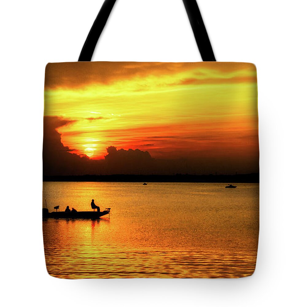 Sunset Tote Bag featuring the photograph On the Lake at Sunset by Christopher Holmes