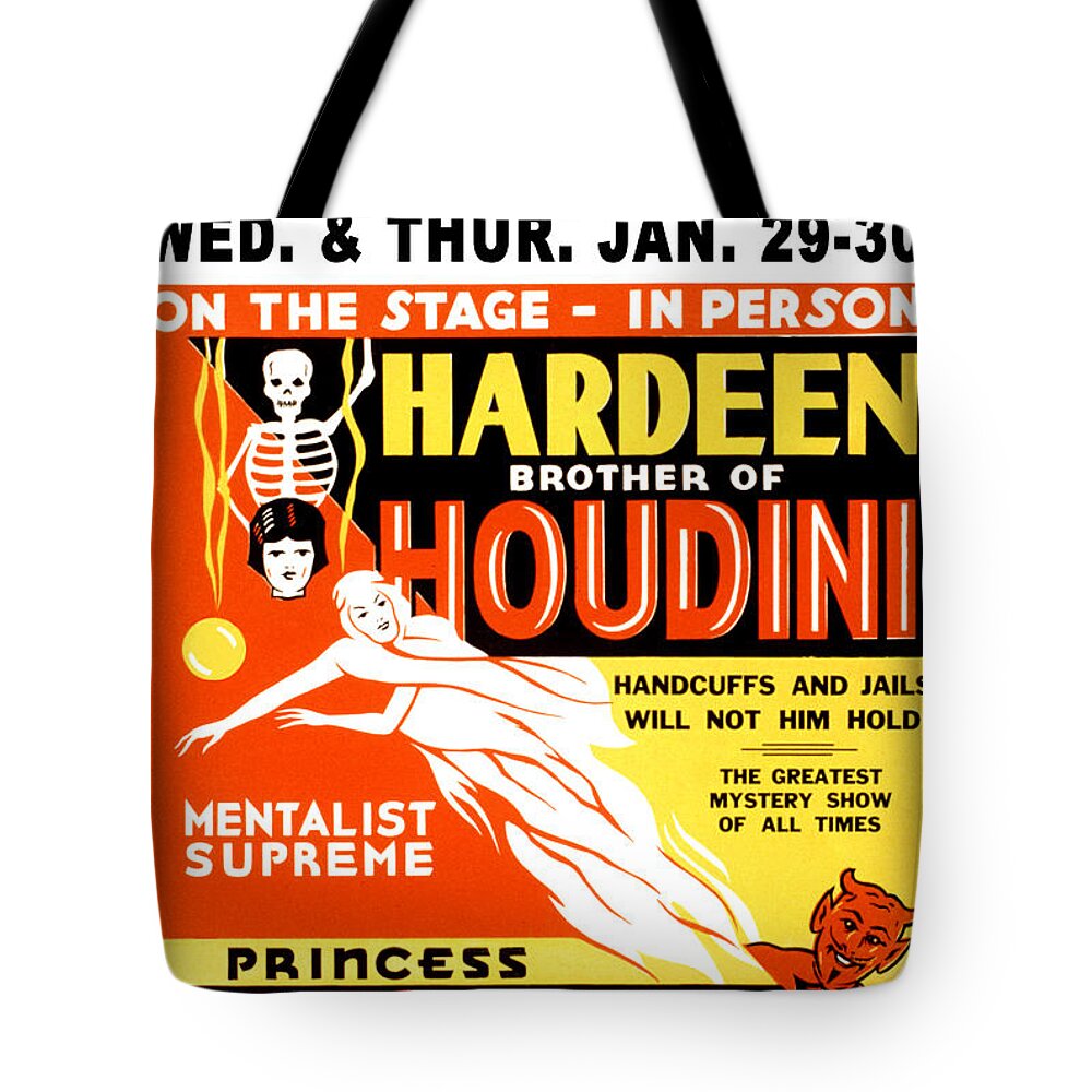 Hardeen Tote Bag featuring the painting On the stage - in person, Hardeen by Triangle Poster Printing Co