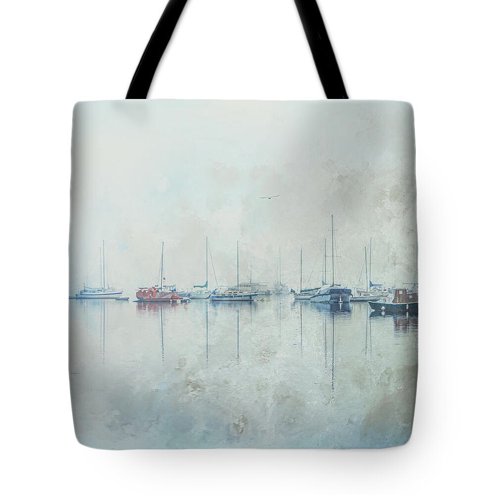 Boats Tote Bag featuring the photograph Morning Mist by Marilyn Wilson