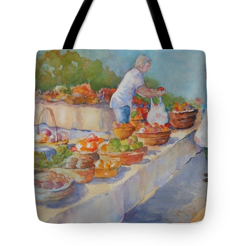 Market Tote Bag featuring the painting One More Tomato by Barbara Parisien