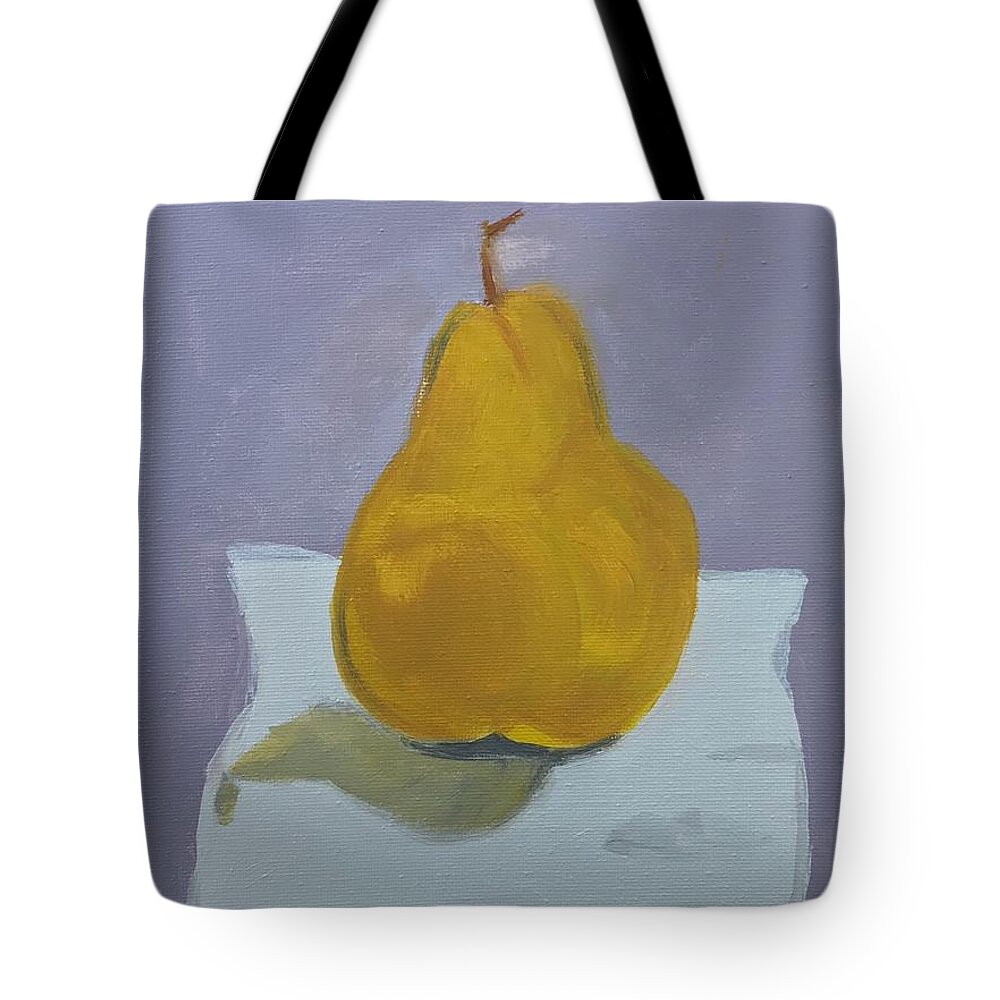 Original Art Work Tote Bag featuring the painting One Pear On a Napkin by Theresa Honeycheck