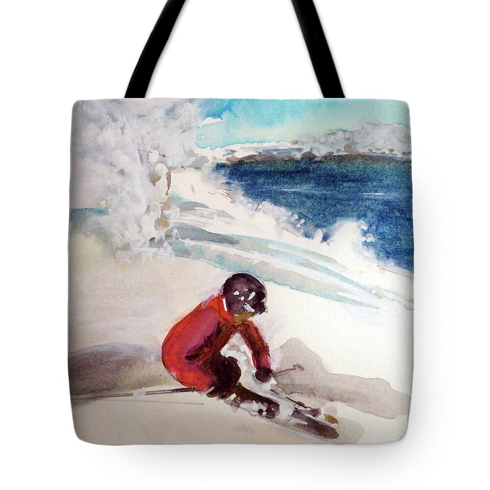 Outdoors Travel Nature Tote Bag featuring the painting Open Powder Days by Ed Heaton