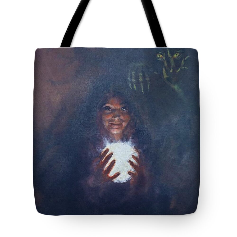 Halloween Tote Bag featuring the painting Opening the Portal by Tom Shropshire