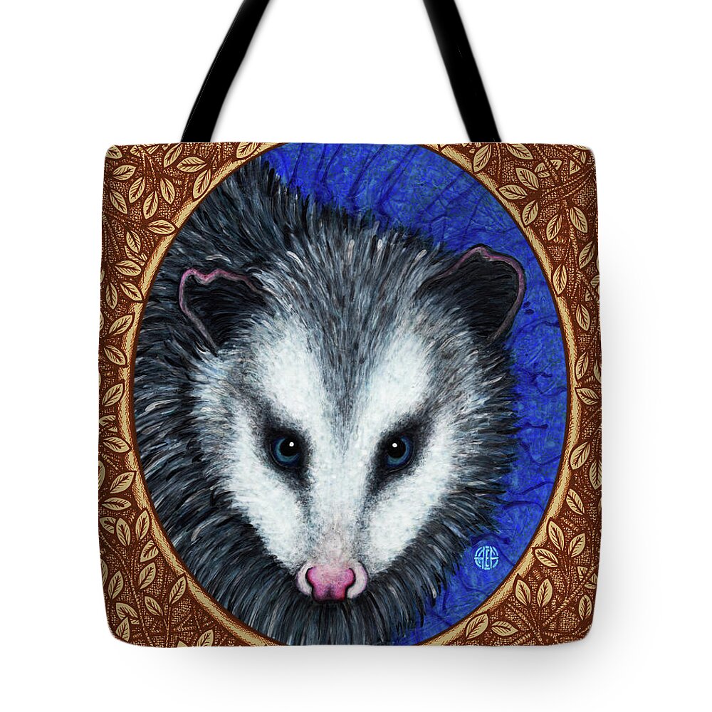 Animal Portrait Tote Bag featuring the painting Opossum Portrait - Brown Border by Amy E Fraser