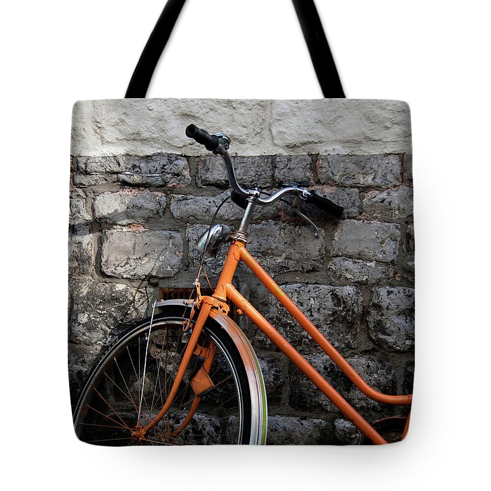 Netherlands Tote Bag featuring the photograph Orange Bike by If I Were Going Photography - Leonie Poot