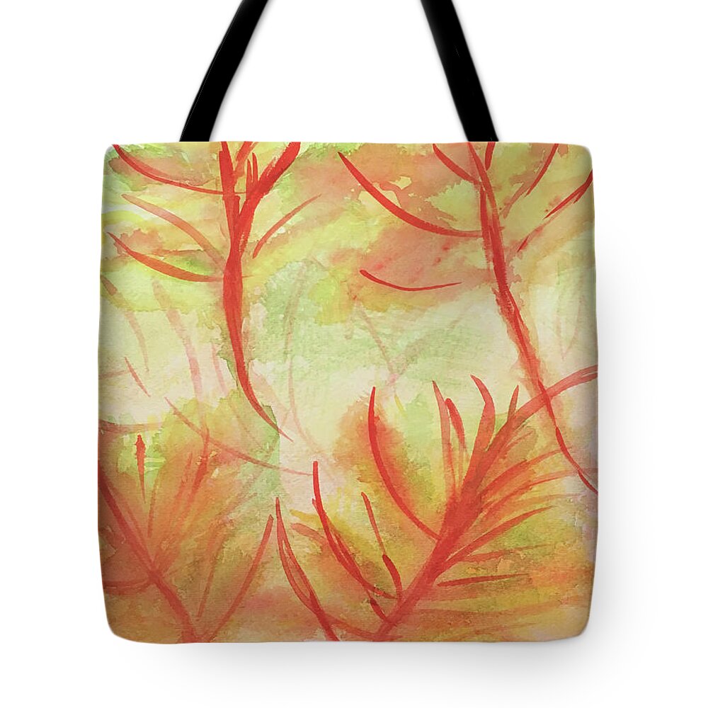 Fall Season Collection By Annette M Stevenson Tote Bag featuring the painting Orange Fanciful Leaves by Annette M Stevenson