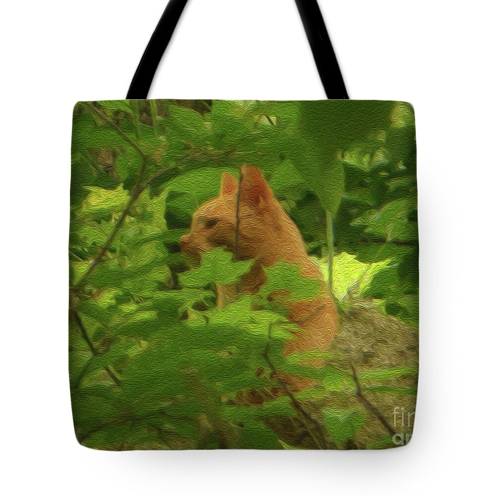 Orange Forest Tote Bag featuring the photograph Orange Forest Cat by Rockin Docks