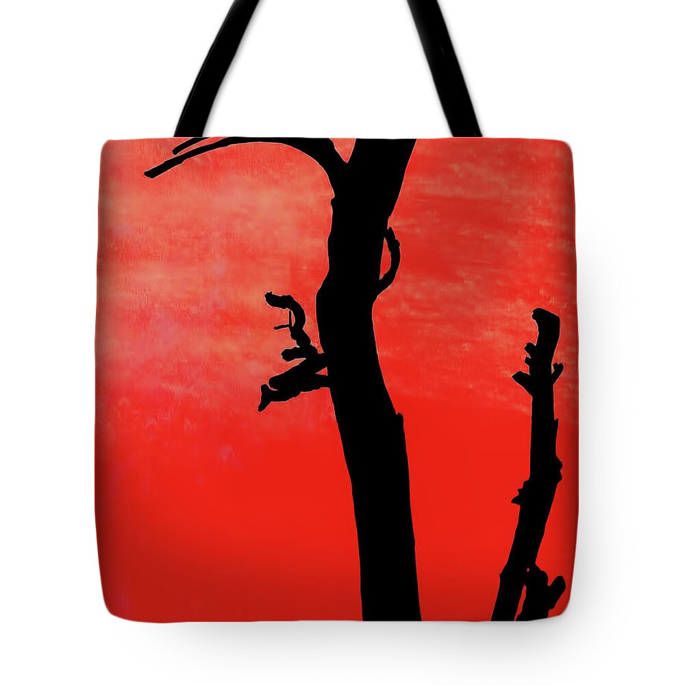 Sunset Tote Bag featuring the drawing Orange Sunset Silhouette Tree by D Hackett