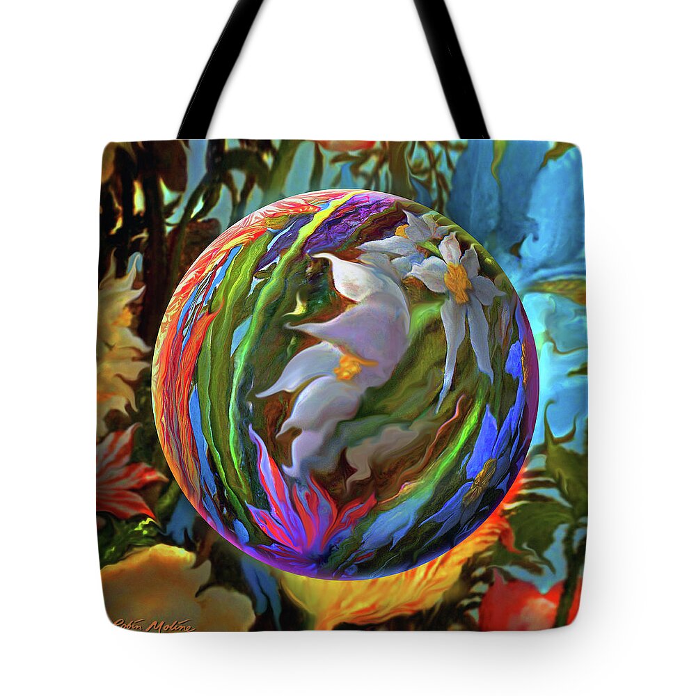 Tropical Tote Bag featuring the painting Orbing Aloha Lei by Robin Moline