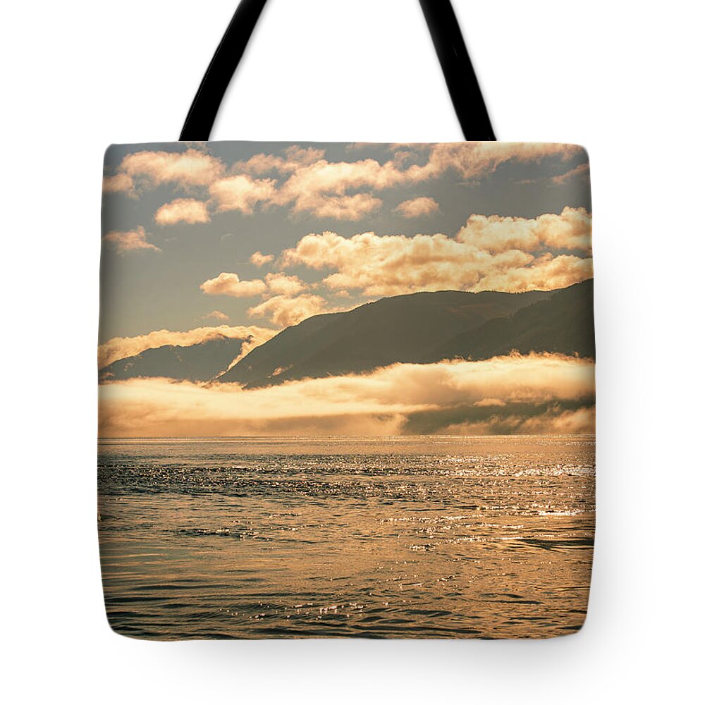Sunset Tote Bag featuring the photograph Orca and sunset by Canadart -