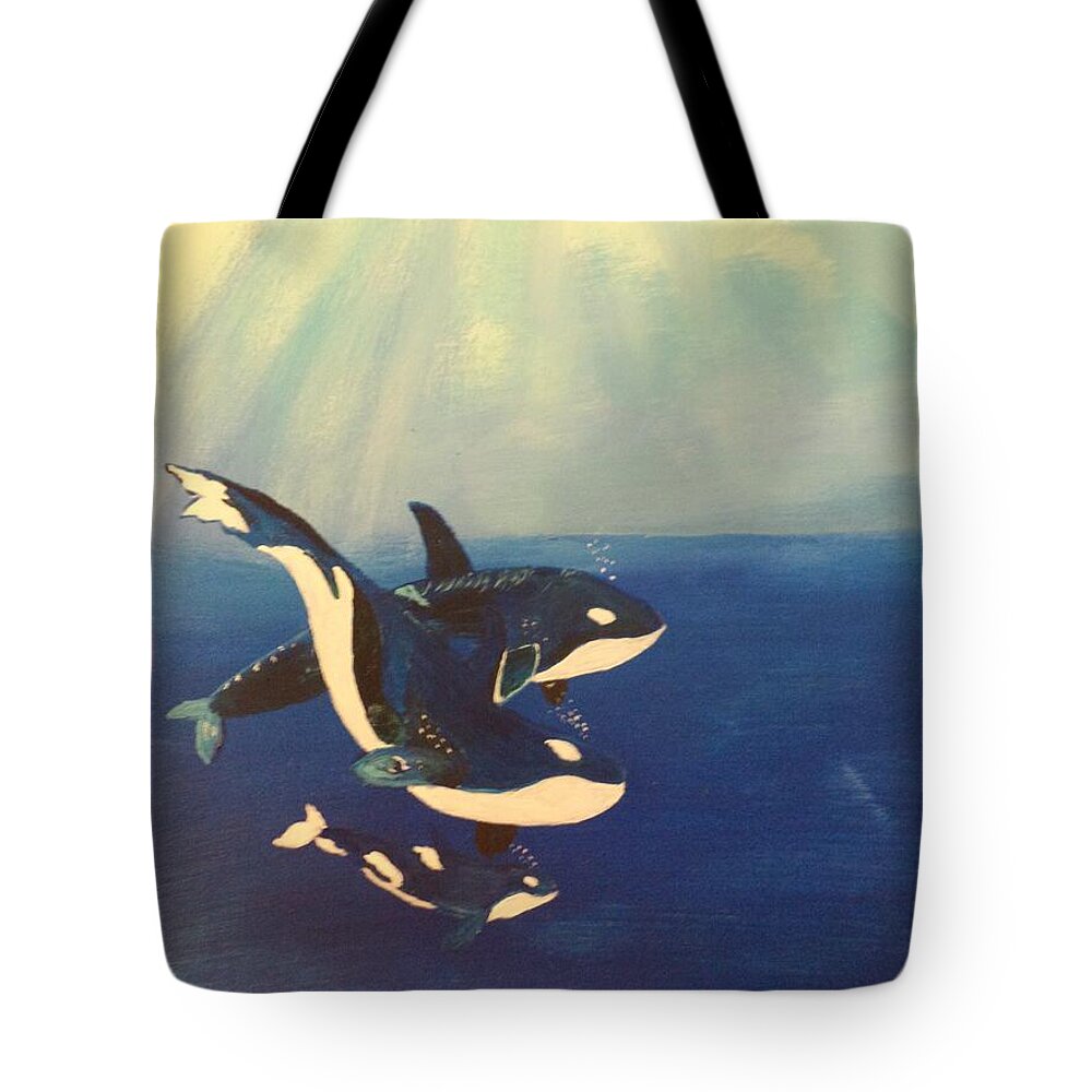 Orcas Tote Bag featuring the painting Orca Family # 185 by Donald Northup