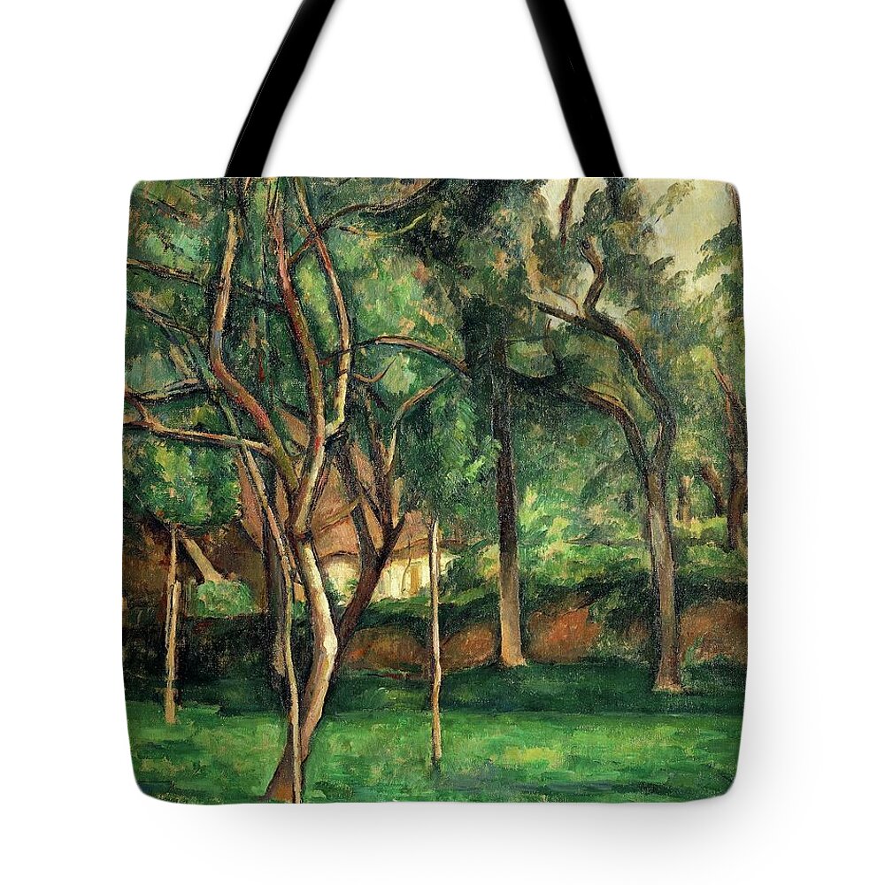 Cezanne Tote Bag featuring the painting Orchard By Cezanne By Paul Cezanne by Paul Cezanne