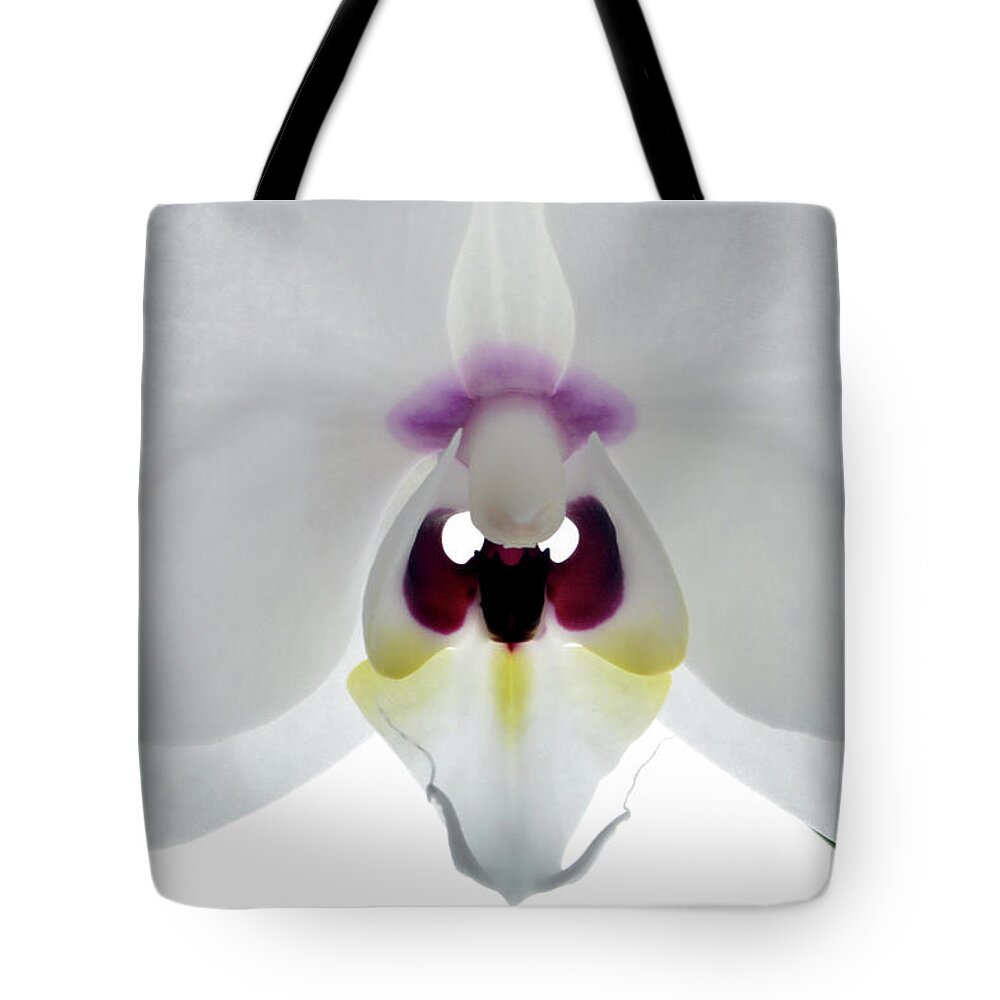 Orchid Tote Bag featuring the photograph Orchid Eyes. by Terence Davis
