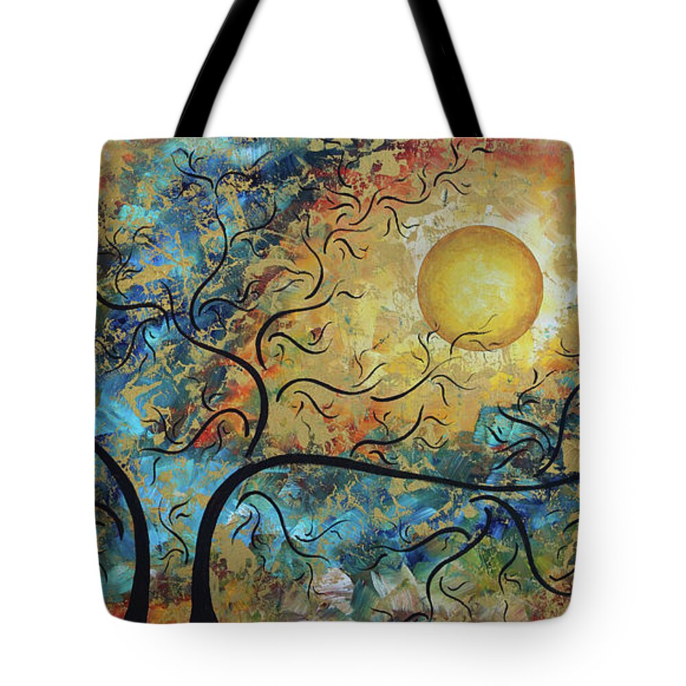 Original Tote Bag featuring the painting Original MADART Metallic Gold Abstract Landscape Moon Painting BREATHTAKING by Megan Duncanson by Megan Aroon