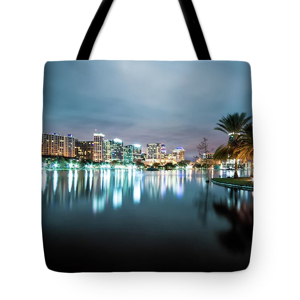 Outdoors Tote Bag featuring the photograph Orlando Night Cityscape by Sky Noir Photography By Bill Dickinson