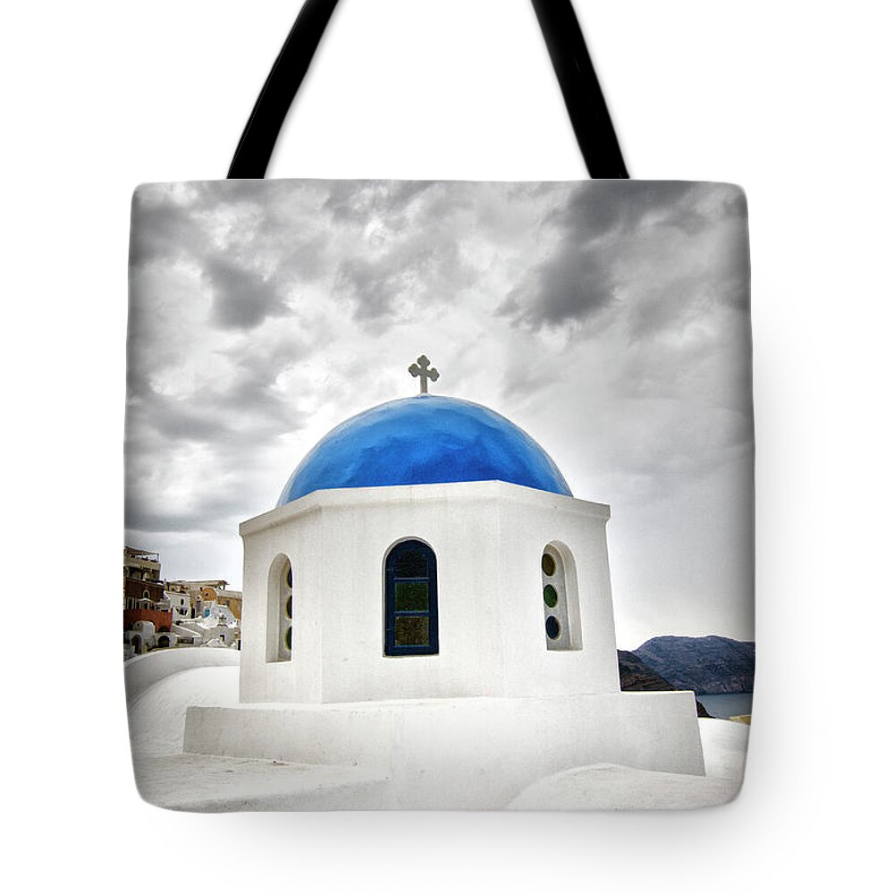 Greece Tote Bag featuring the photograph Ortodoxian Church At Oia by Pablo Charlón