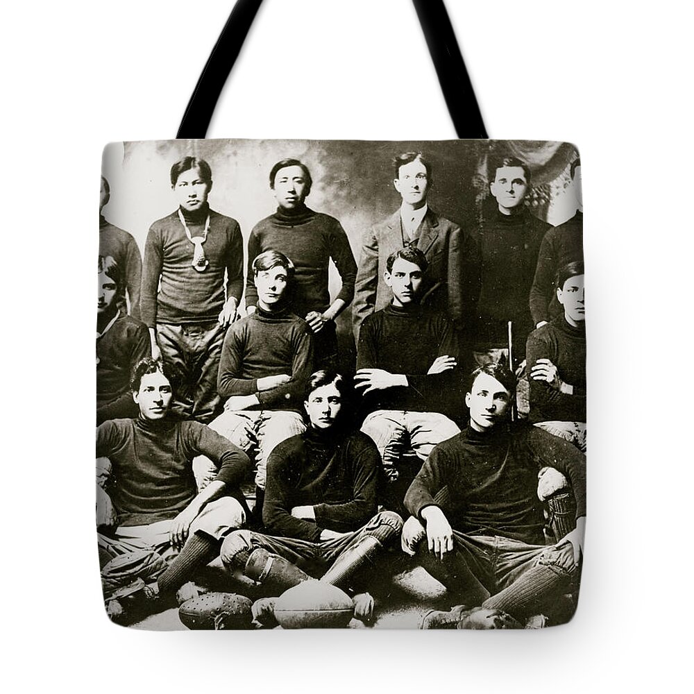 Native Tote Bag featuring the painting Osage Indian School football team by 