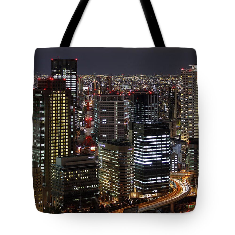 Built Structure Tote Bag featuring the photograph Osaka Skyline by David S.m.