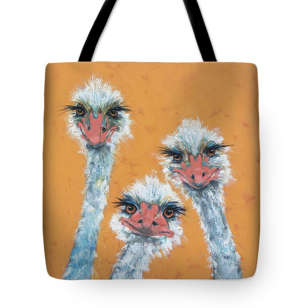 African Animals Tote Bag featuring the painting Ostrich Sisters by Jani Freimann