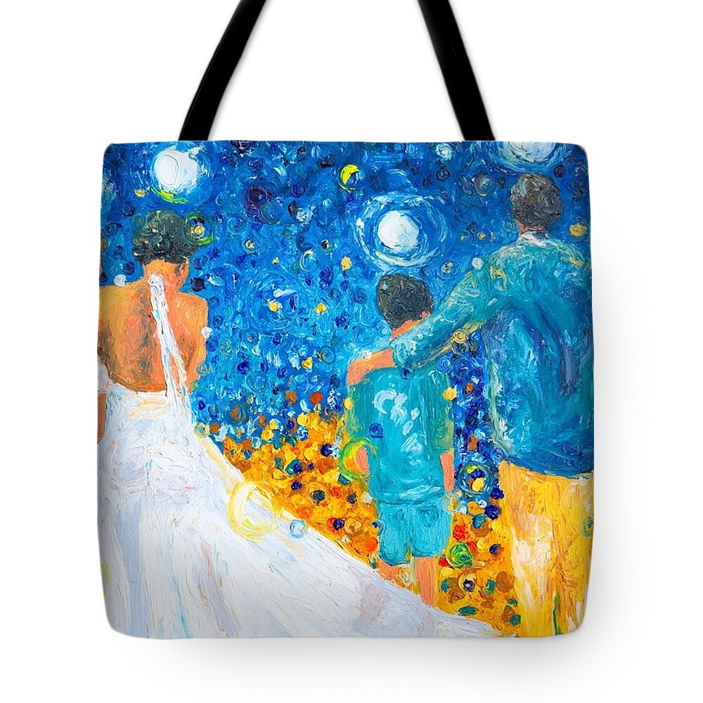 Family Tote Bag featuring the painting Our Corner of Paradise by Chiara Magni