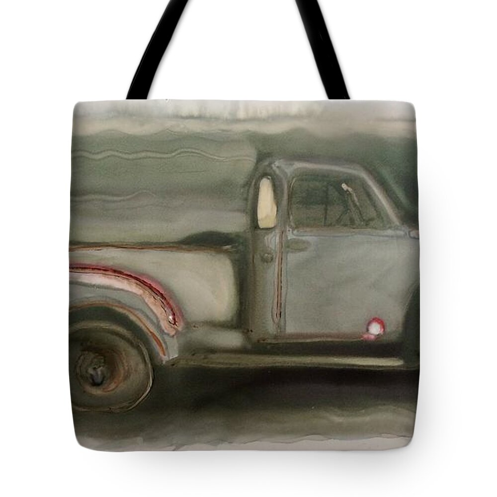Trucks Antique Trucks Chevy Tote Bag featuring the painting Our Favorite Ride by FeatherStone Studio Julie A Miller