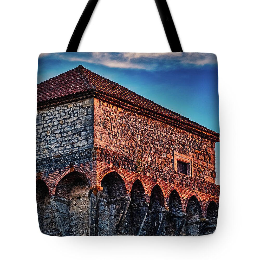 Ourem Tote Bag featuring the photograph Ourem Castle Dusk - Portugal by Stuart Litoff