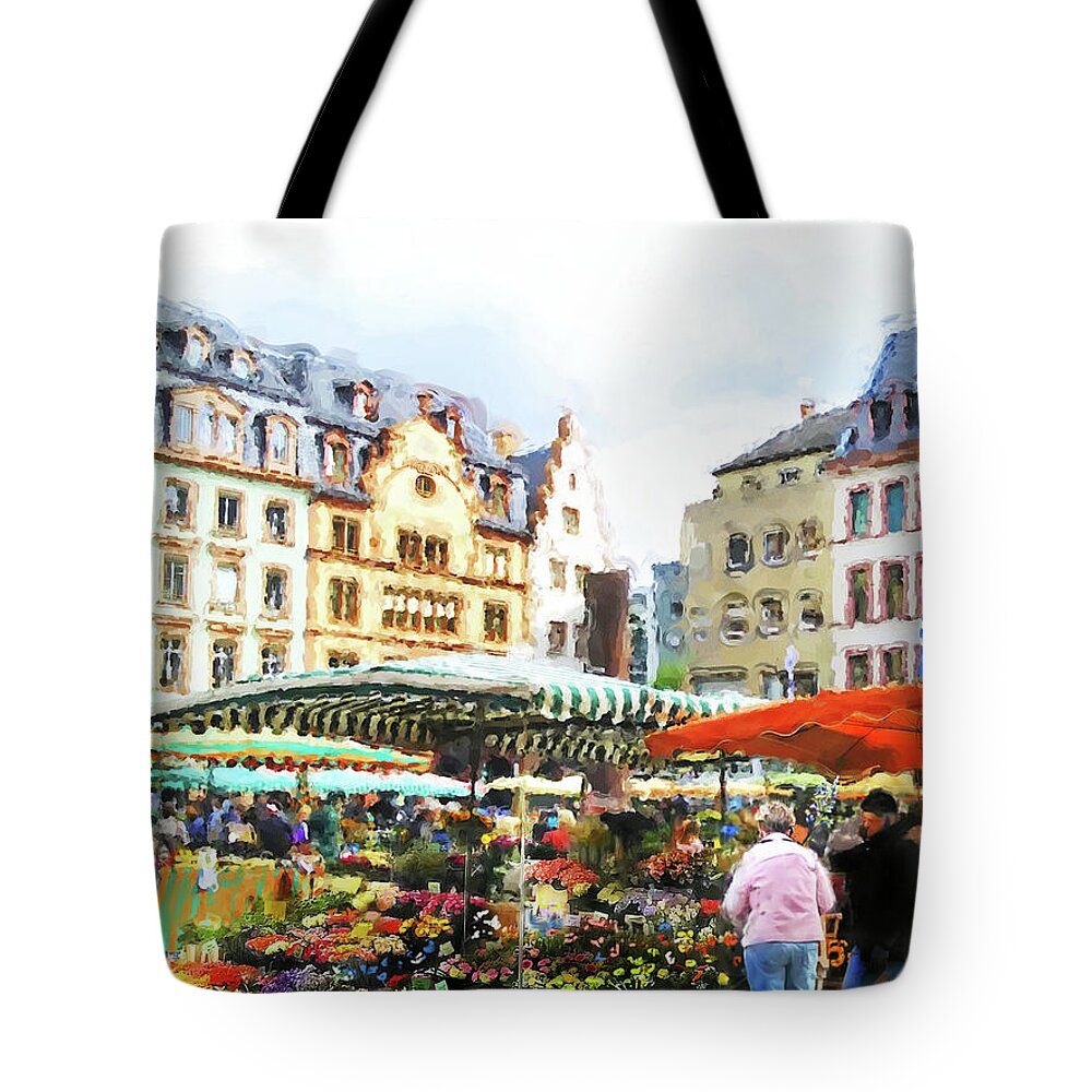 Mainz Tote Bag featuring the painting Outdoor Flower Market by Joel Smith